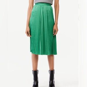 Beautiful elegant Emerald Green satin effect Pleated Midi Skirt‎ size XL new